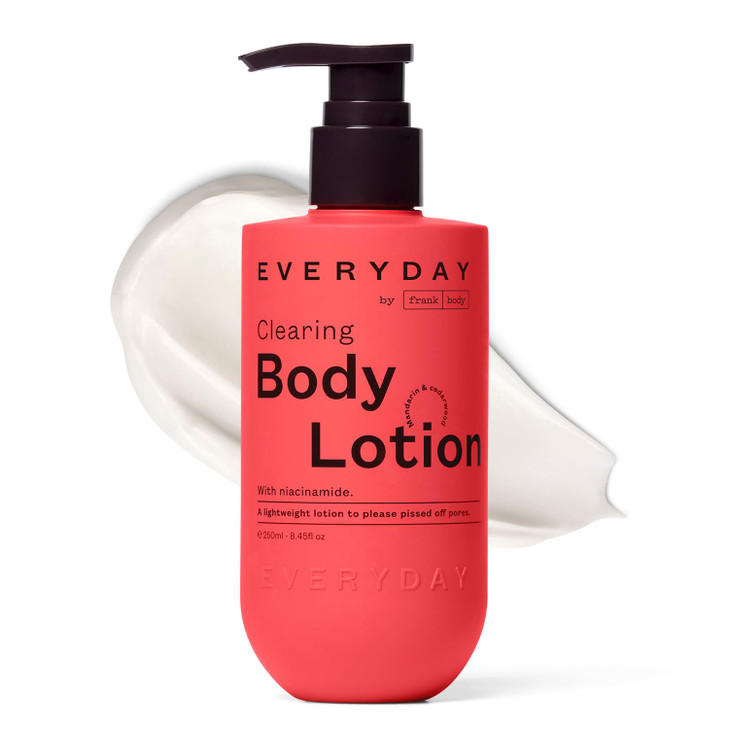 frank body Clearing Body Lotion Fights Acne Prevents Fine Lines Niacinamide Glycerin Lightweight FastAbsorbing GelLotion
