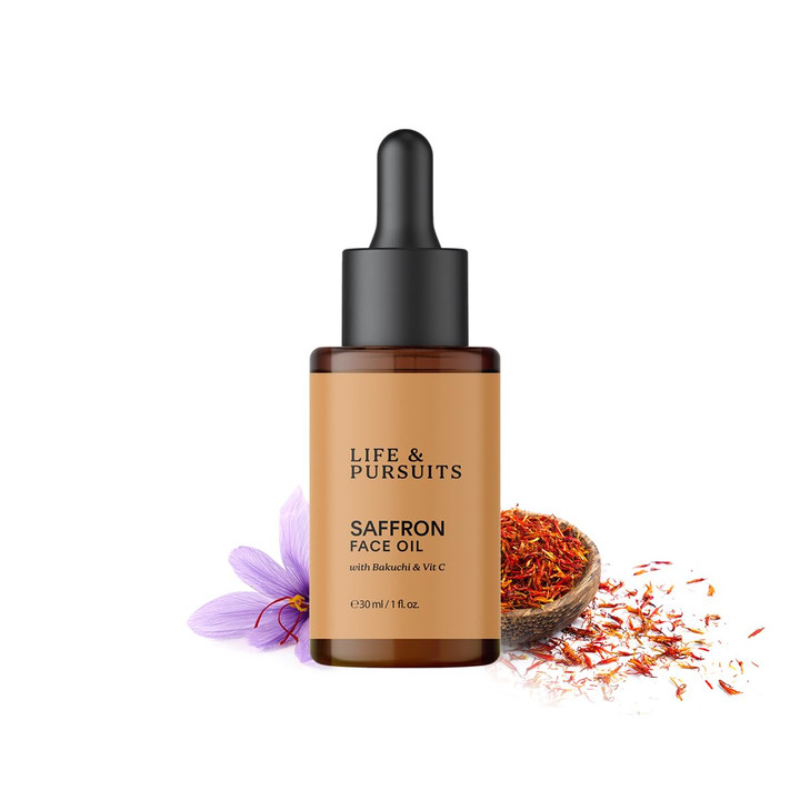 Life Pursuits Saffron Face Oil 1 Fl Oz with Kashmir Saffron Bakuchi Vitamin C for Face Brightening Moisturizing Dark Spo