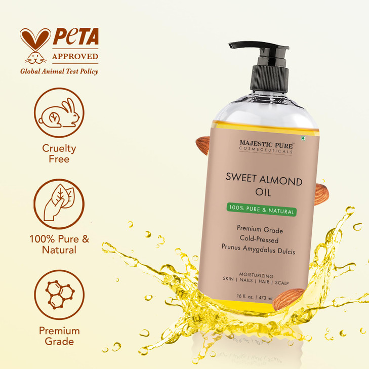 MAJESTIC PURE Sweet Almond Oil Triple A Grade Quality Pure and Natural from Spain Cold Pressed Packaging May Vary 16 fl