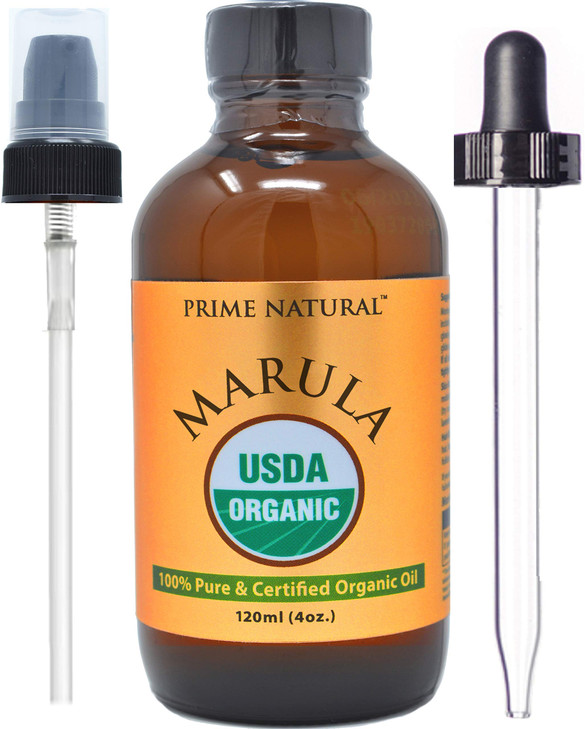PRIME NATURAL Organic Marula Oil 4oz120ml USDA Certified Cold Pressed Unrefined Virgin 100 Pure Natural Vegan Best for F