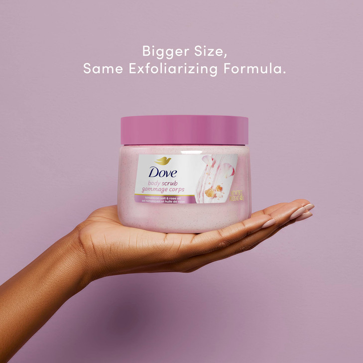 Dove Himalayan Salt Rose Oil Body Scrub Exfoliates and Deeply Nourishes for Smooth Radiant Skin 15 oz