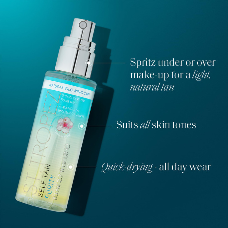 StTropez Self Tan Purity Bronzing Water Face Mist Natural Sunkissed Glow with Hyaluronic Acid Antioxidants Vegan Natural