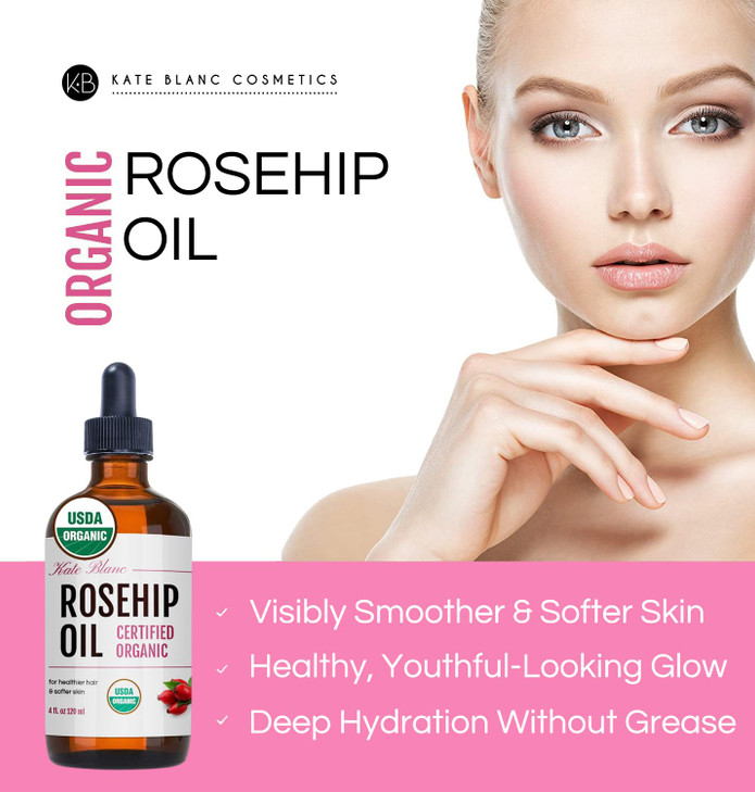 Kate Blanc Cosmetics Rosehip Oil for Face Skin 4oz Organic Pure Cold Pressed Rosehip Seed Face Oil for Facial Gua Sha Ma