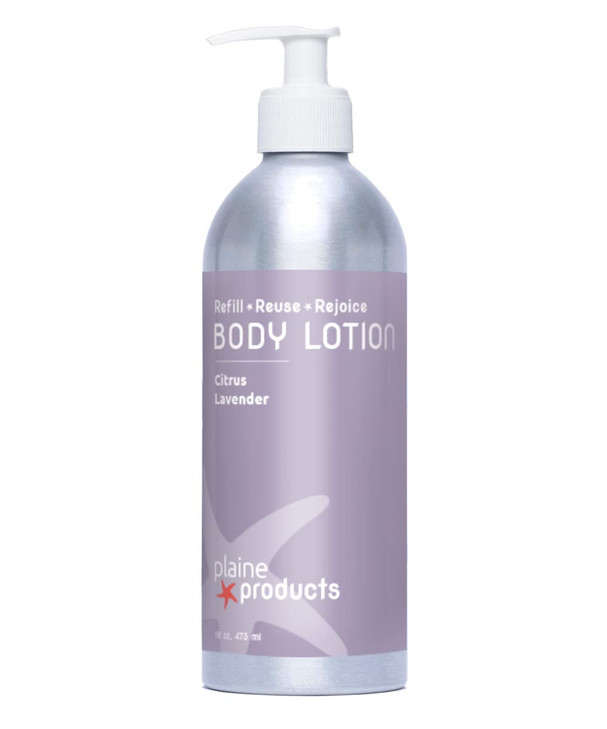 Plaine Products EcoFriendly Body Lotion Citrus Lavender 16 oz Refillable Aluminum Bottle with Pump