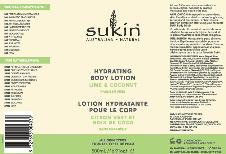 Sukin Lime Coconut Scent Hydrating Body Lotion For Women For All Skin Type Paraben Free 1691 Fluid Ounces Pack Of 1