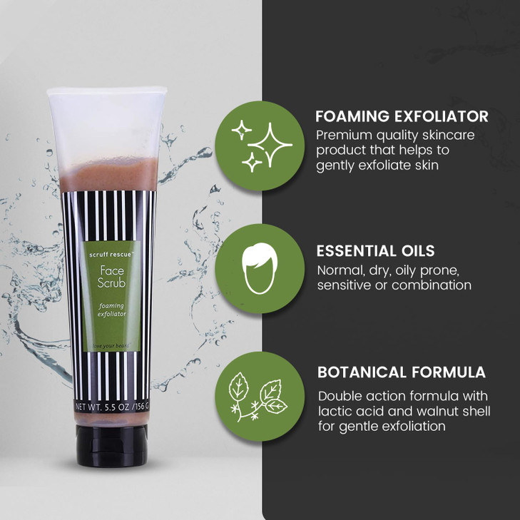 MGA Vegan Face Scrub Scruff Rescue Face Scrub Daily Exfoliator Wash for Deep Cleaning Prevents Blackheads Ingrown Hairs