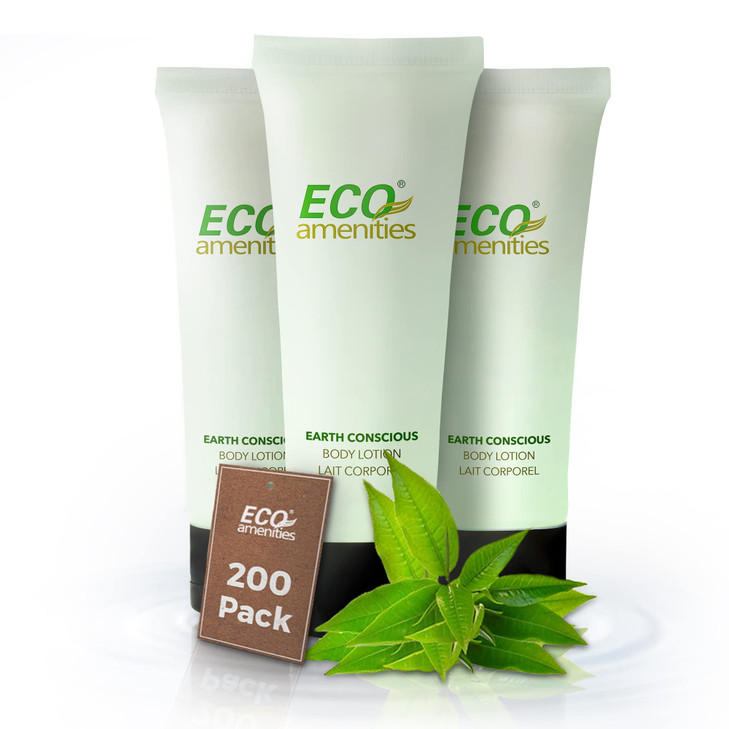 ECO amenities Travel Lotion Bulk 200Pack 1 fl oz 30 ml Tubes Hydrating Green Tea Scented Body Hand Lotion Travel Toiletr