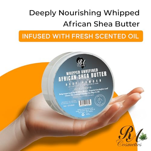 RA Cosmetics Whipped Shea Butter Baby Powder 6oz 100 Pure Natural African Shea Butter for Men Women Ultimate Handcrafted