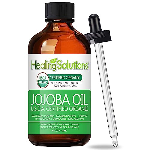 Healing Solutions Oils Organic Jojoba Oil 4 oz Pure Cold Pressed 100 Natural Serum for Hair Skin Face Body Scalp Cuticle