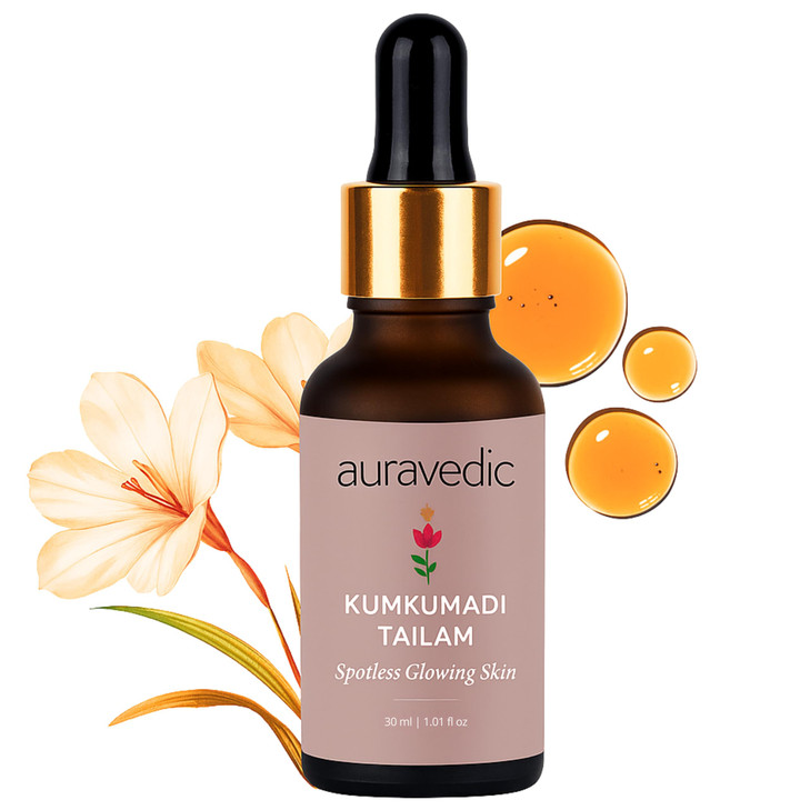 Auravedic Kumkumadi Tailam Face Oil with Saffron 20 Ayurvedic Herbs For Dull Skin Uneven Tone Dark Spots Lightweight Nig