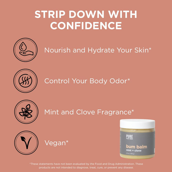 Pure for Men Bum Balm Raw Lotion for Men All Purpose Skin Hydration and Deodorizing Balm Raw Shea Butter Mint and Clove