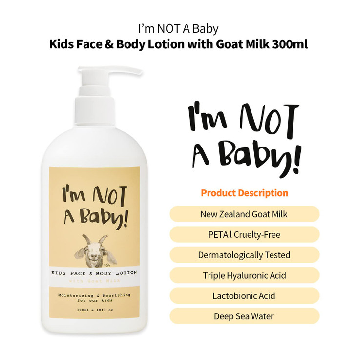 Im NOT A Baby Kids Face Body Lotion for dry skin Dermatologist Tested Allergenfree PETA Crueltyfree Gentle for Kids Goat