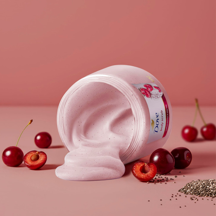 Dove Cherry Chia Milk Body Scrub Exfoliates and Deeply Nourishes for Smooth Radiant Skin 15 oz