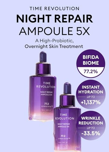 MISSHA Time Revolution Night Repair Face Serum Ampoule 5th Gen Overnight Probiotic Skincare for Revitalization and Radia