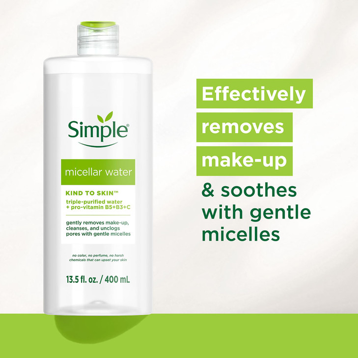 Simple Kind to Skin Cleansing Water Cleanser and Makeup Remover for All Skin Types Micellar Boosts Skins Hydration by 90