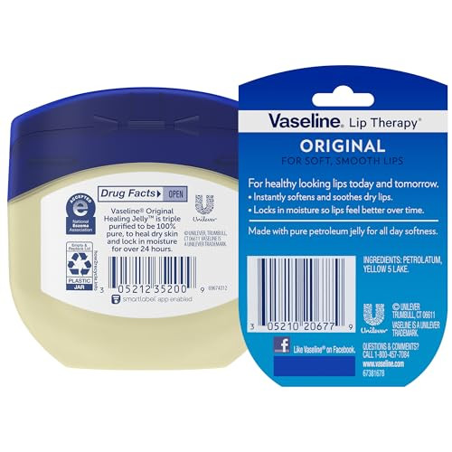 Vaseline Original Healing Jelly Skin Protectant with 100 White Petrolatum Original Lip Therapy for Soft Smooth Lips