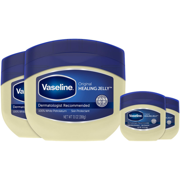 Vaseline Petroleum Jelly 2Size Variety 4Pack Hypoallergenic Skin Protectant Unscented Healing Ointment for Beauty Person