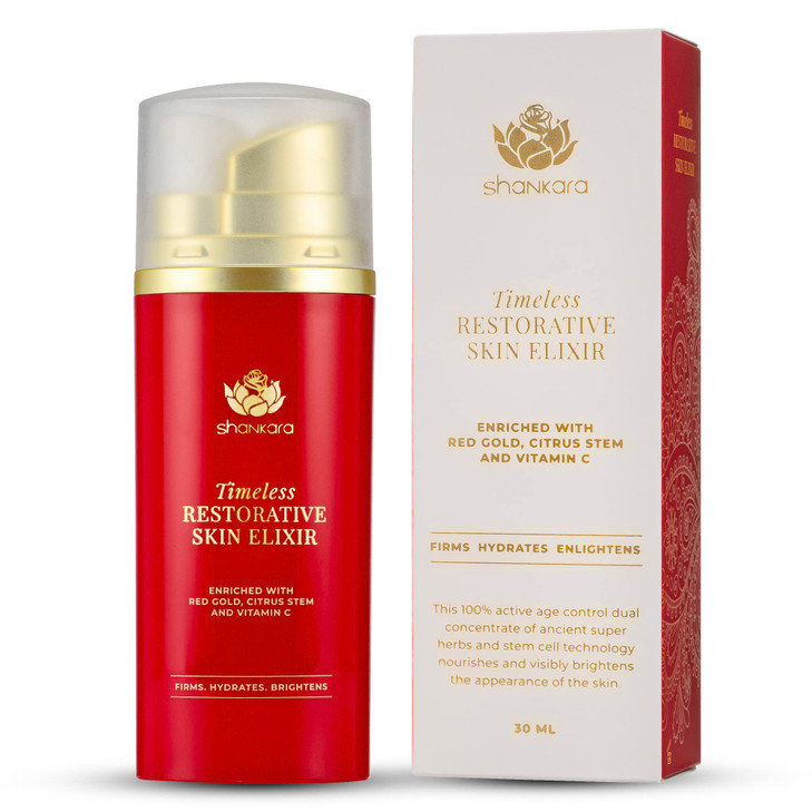 Shankara Timeless Restorative Skin Elixir 2in1 Ayurvedic Serum Kumkumadi Oil Pump Duo With Vitamin C Citrus Stem Cell Te