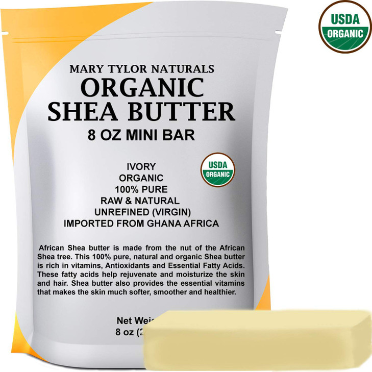 Mary Tylor Naturals Organic Shea butter 8 oz USDA Certified Raw Unrefined Ivory From Ghana Africa Great for Hair Skin Na