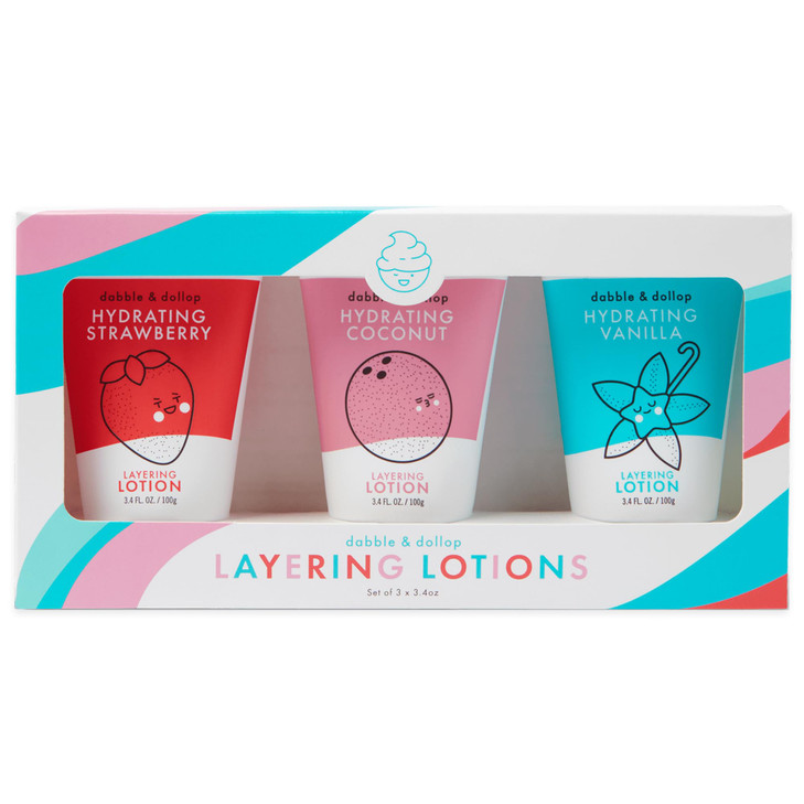 Dabble Dollop Layering Lotion Set Hydrating Strawberry Coconut and Vanilla Scented Lotions for Kids AllNatural pDermatol