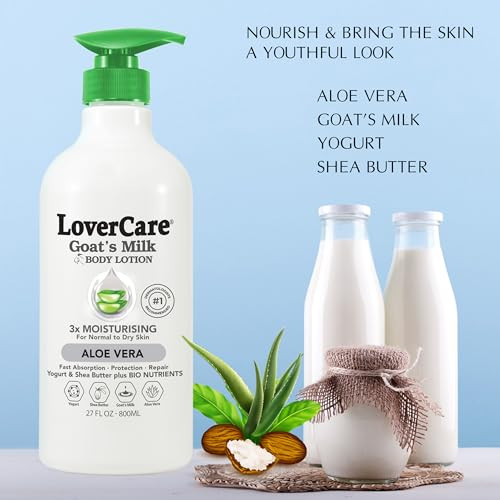 Lovercare Goat Milk Body Lotion for Dry Skin Aloe Vera 2705oz 800ml Pack of 2