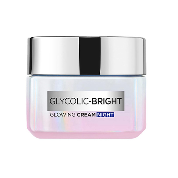 LOreal Paris Glycolic Bright Glowing Night Cream 15ml Overnight Brightening Cream with Glycolic Acid that Visbily Minimi