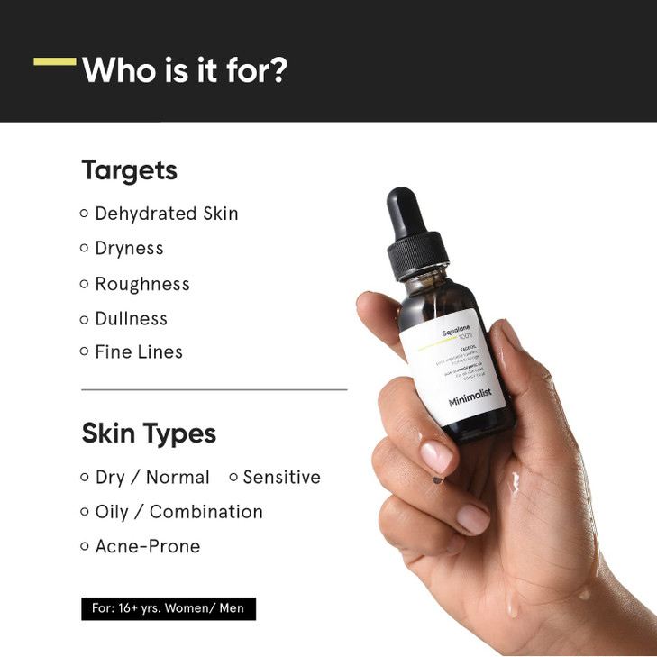 Minimalist Squalane 100 Plant Derived Face Oil for Moisturization Improves Skin Hydration Reduces Fine Lines Restores Su