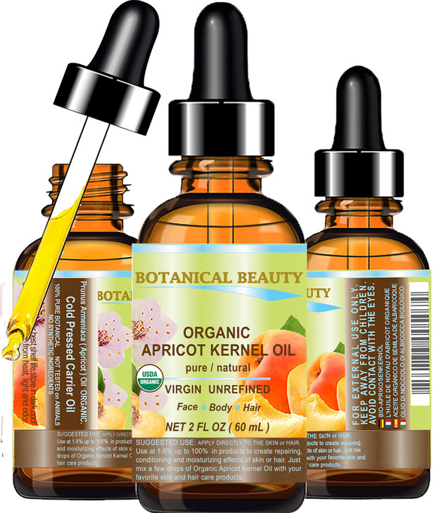 Botanical Beauty ORGANIC APRICOT KERNEL OIL Australian 100 Pure Virgin Unrefined Cold Pressed Carrier Oil 2 oz 60 ml For