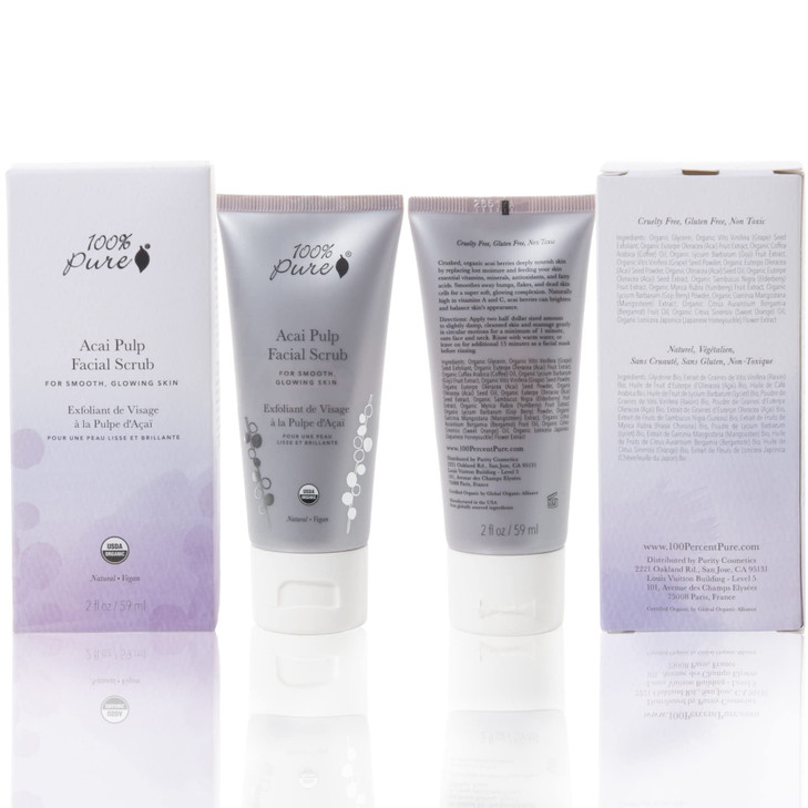 100 PURE Acai Pulp Facial Scrub Exfoliating Organic Face Wash 2 Fl Oz