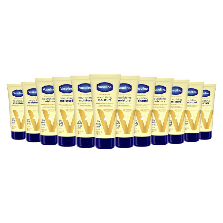 Vaseline Nourishing Moisture Body Lotion Hand Body Lotion Pack of 12 for Dry Skin made with UltraHydrating Lipids Pure O