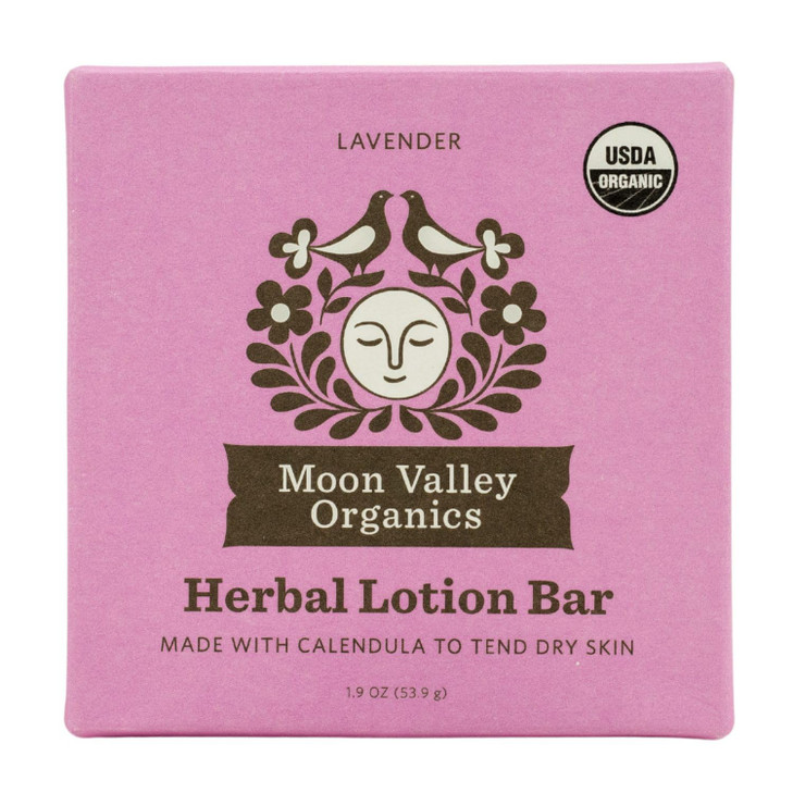 Moon Valley Organics Herbal Lotion Bar in Lavender Moon Melt Bar Calendula and Comfrey Beeswax Heal and Restore Chapped