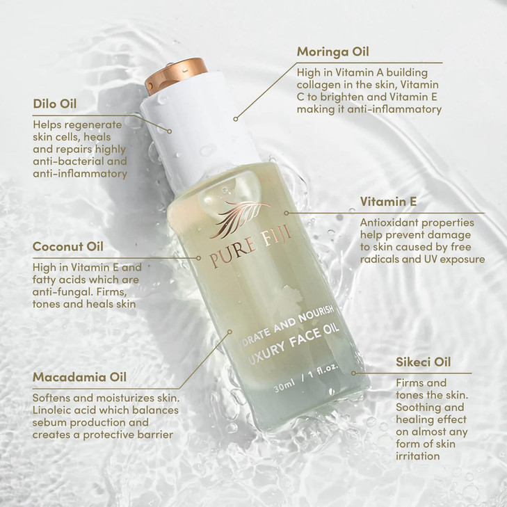 PURE FIJI Hydrate Nourish Luxury Face Oil Face Moisturizer for Women Skin Brightening Serum Anti Aging Reduce Wrinkles D