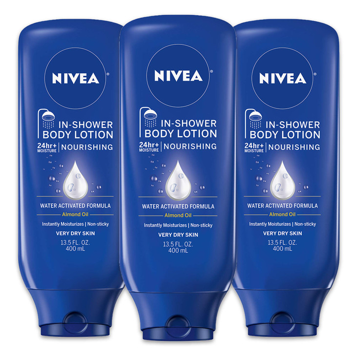 NIVEA Nourishing In Shower Lotion Body Lotion for Dry Skin 135 Fl Oz BottlePack of 3