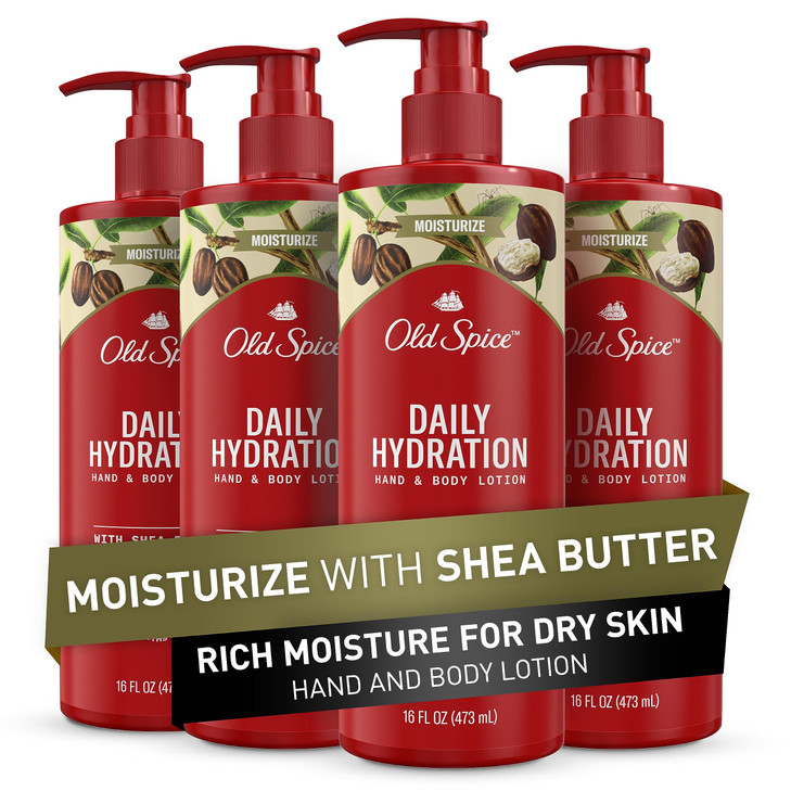 Old Spice Daily Hydration Hand Body Lotion for Men with Shea Butter 247 All Day Hydration 16 fl oz Pack of 4