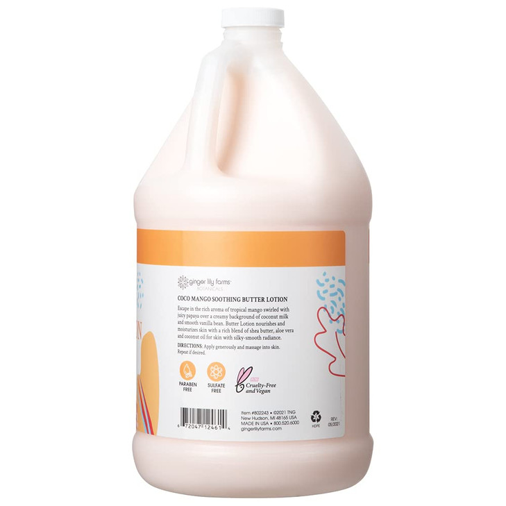 Ginger Lily Farms Botanicals Soothing Butter Lotion Coco Mango 100 Vegan CrueltyFree Coconut Mango Scent 1 Gallon
