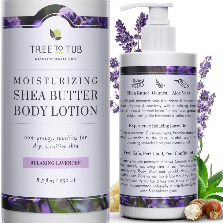 Tree to Tub Lavender Shea Butter Body Lotion for Dry Skin Moisturizing Sensitive Skin Lotion for Women Men Vegan Body Mo