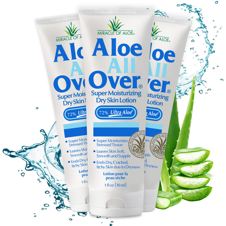 Miracle of Aloe Aloe All Over Super Moisturizing Dry Skin Lotion 3Pack 1 oz Made with 72 UltraAloe Aloe Vera Gel Safe fo