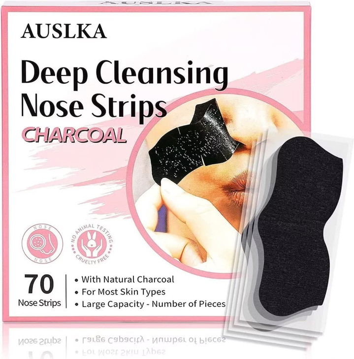 AUSLKA Blackhead Pore Strips70 Counts Blackhead RemoverDeep Cleansing Charcoal Strips Black Head Nose Strips Black Head