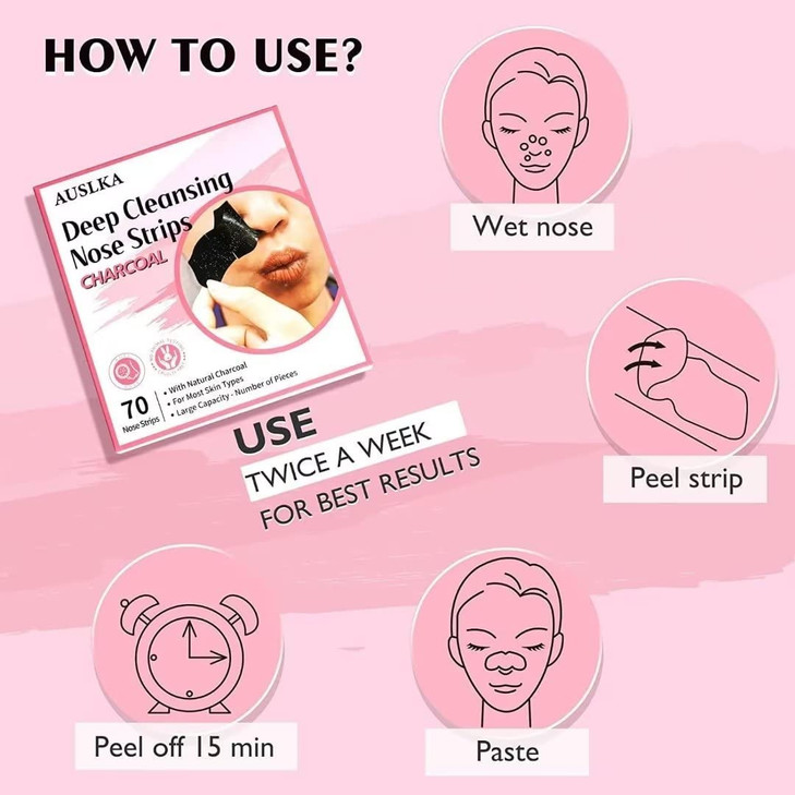 AUSLKA Blackhead Pore Strips70 Counts Blackhead RemoverDeep Cleansing Charcoal Strips Black Head Nose Strips Black Head