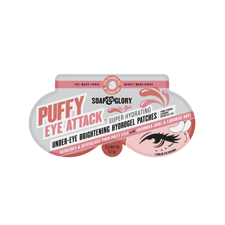 Soap Glory Puffy Eye Attack Brightening Under Eye Mask Eye Gel Pads to Reduce Appearance of Dark Circles Eye Bags Hydrat