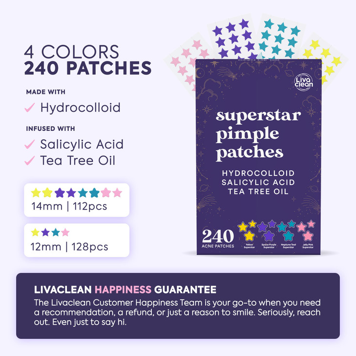 Livaclean Star Pimple Patches for Face w Hydrocolloid Tea Tree oil Salicylic Acid Zit Stickers Hydrocolloid Acne Patches