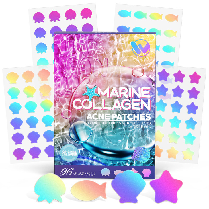WOFANLI Pimple Patches Cute Ocean Series shapes Pimple Patches for Face Contains Salicylic Acid Tea Tree Oil 96 Dots