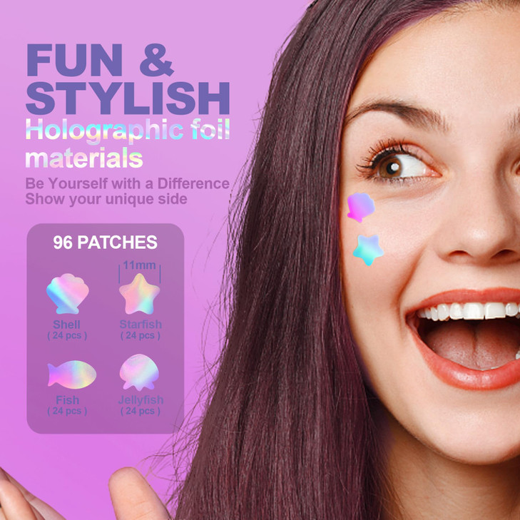 WOFANLI Pimple Patches Cute Ocean Series shapes Pimple Patches for Face Contains Salicylic Acid Tea Tree Oil 96 Dots