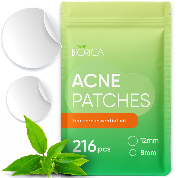 BIORICA Pimple Patches for Face with Tea Tree Oil 216 pcs Hydrocolloid Acne Pimple Patches Blemish Patches Acne Dots Pim
