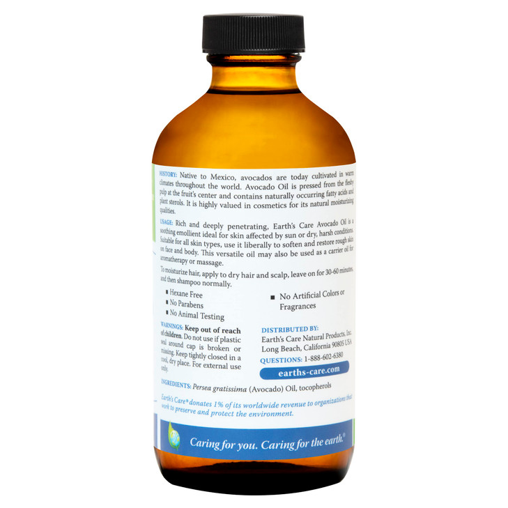 Earths Care Avocado Oil Avocado Oil for Hair and Skin with Vitamin E Glass Bottle 8 FL OZ