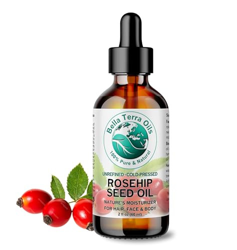 Bella Terra Oils Organic Rosehip Seed Oil 2 oz ColdPressed Elixir Rich in Vitamin A C E Linoleic AlphaLinolenic Acid Per
