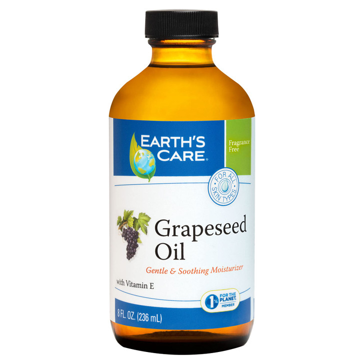Earths Care Grapeseed Oil Natural Expeller Pressed for Skin and Hair Lightweight Body Oil for Dry Skin Glass Bottle 8 FL