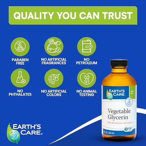 Earths Care Vegetable Glycerin 100 Pure Liquid Glycerine for Hair Skin and DIY Projects Glass Bottle 8 FL OZ