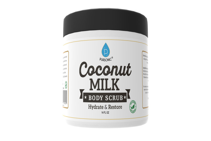 Pursonic Coconut Milk Body Scrub 14oz with Dead Sea Salt Almond Oil and Vitamin E for All Skin Type Natural Skin Care Fo