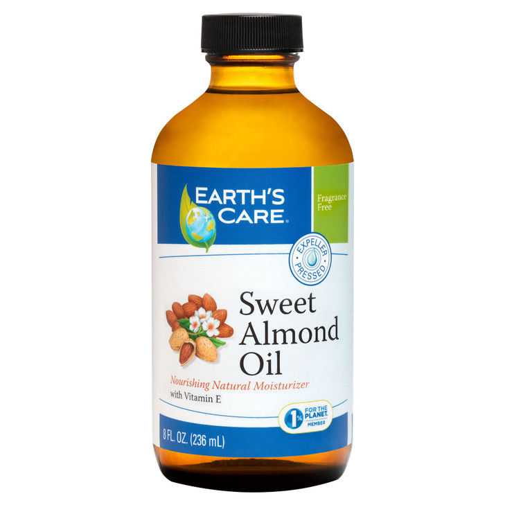 Earths Care Sweet Almond Oil Expeller Pressed Almond Oil for Skin and Hair Glass Bottle Unscented 8 FL OZ